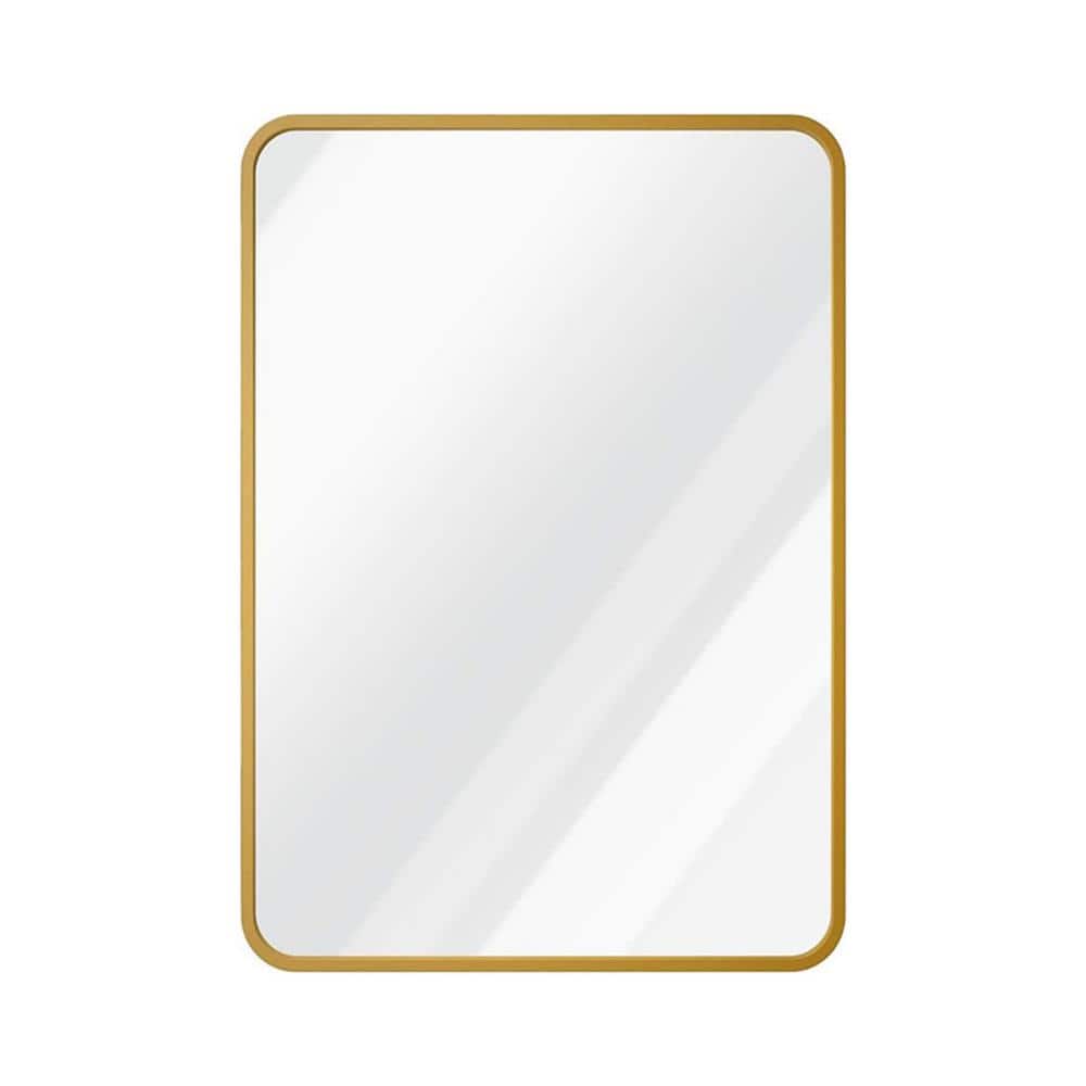 Modern 24 in. W x 32 in. H Rounded Rectangular Metal Framed Gold Mirror