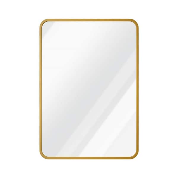 Unbranded Modern 24 in. W x 32 in. H Rounded Rectangular Metal Framed Gold Mirror for Living Room