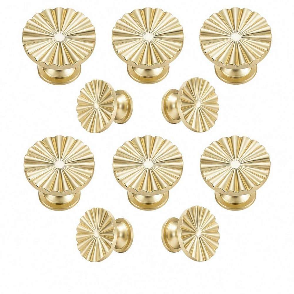 10-Piece Brushed Gold Cabinet Knobs, Vintage Flower Zinc Alloy Drawer Knobs, Home Hardware, Mounting Hardware Included