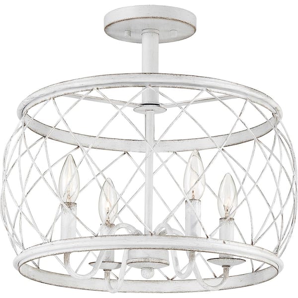 Quoizel Dury 17.5 in. 4-Light Antique White Semi-Flush Mount