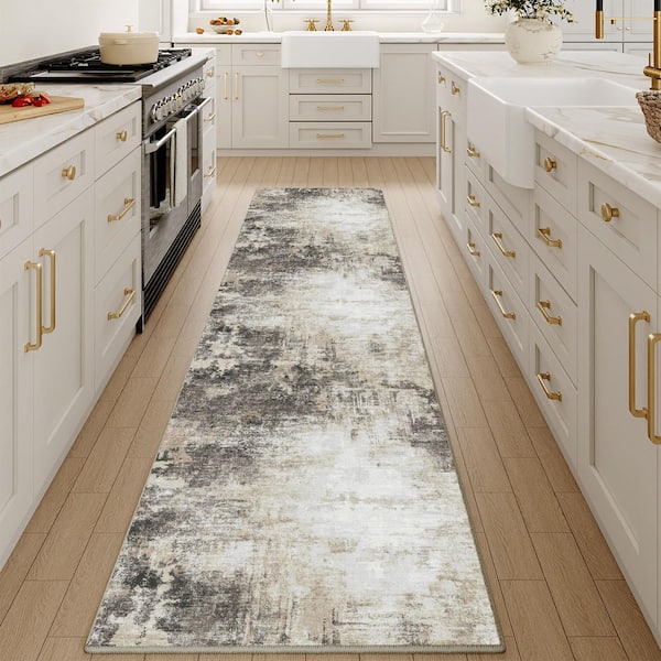 Black Hole Black/Brown 2 ft. x 8 ft. Modern Abstract Washable Runner Rug