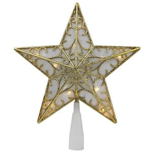 9 in. Gold Glitter Star LED Christmas Tree Topper - Warm White Lights