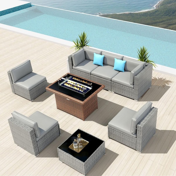 Sizzim Brown 8Piece Wicker Patio Furniture Outdoor Sectional Sofa Set