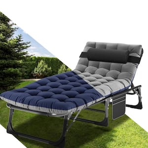Folding Camping Cot for Adults, Adjustable 4-Position Reclining Folding Chaise Lounge Chair, Folding Guest Bed, Gray