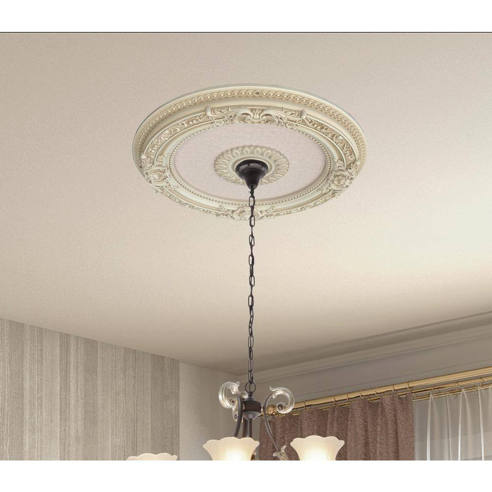Cream Antique Polystyrene Round Ceiling Medallion, 24 Inches