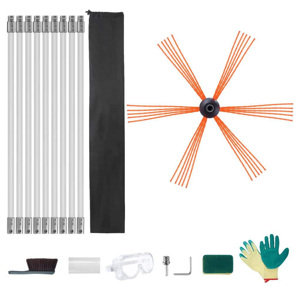 SKYSHALO 30 ft. Chimney Sweep Kit, with 9 Reinforced Nylon Flexible Rods, Ergonomic Chimney Cleaning Brush, 360° Brush
