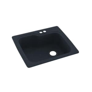 Dual-Mount Black Galaxy Solid Surface 25 in. x 22 in. 2-Hole Single Bowl Kitchen Sink