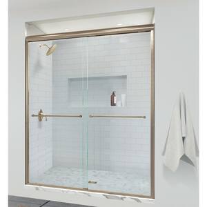 Infinity 58-1/2 in. x 70 in. Semi-Frameless Sliding Shower Door in Brushed Gold with AquaGlideXP Clear Glass