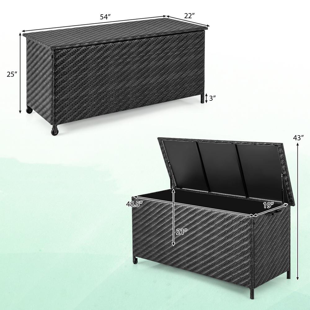 Black Wicker Outdoor Deck Storage Box with Wheels