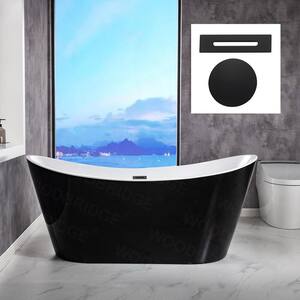 Rolande 67 in. Acrylic FlatBottom Double Slipper Bathtub with Matte Black Overflow and Drain Included in Black