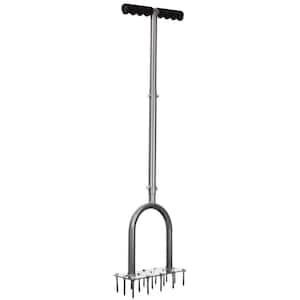 15 Iron Spikes Lawn Aerator Metal Manual Dethatching Soil Aerating Lawn T-Handle Grass Aerator Tools for Yard and Lawn