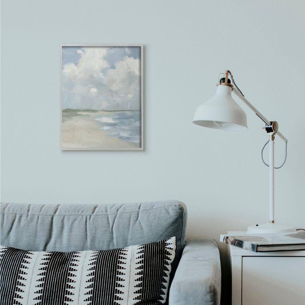 Impressionist Blue Green Beach Canvas Art with Gray Frame, 16 x 20