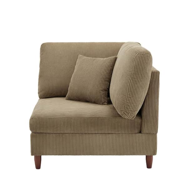 Uixe Modern Camel Corduroy Fabric Right Arm Facing Sectional Corner Arm Chair with Wood Legs (Set of 1)