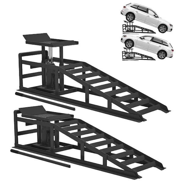 2-Piece 3 Ton Heavy Duty Hydraulic Car Ramps, Portable Vehicle Lift Ramp for Oil Changes, Auto Garage Repair, Black