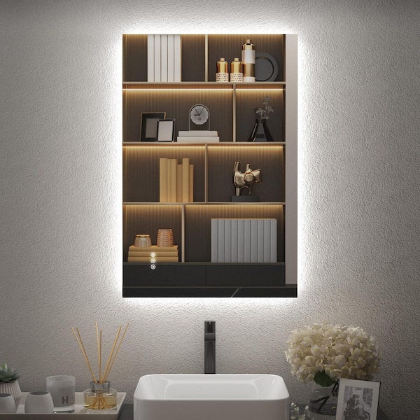 24 in. W x 36 in. H LED Lighted Backlit Modern Rectangular Frameless Anti-Fog Tempered Glass Wall Bathroom Vanity Mirror