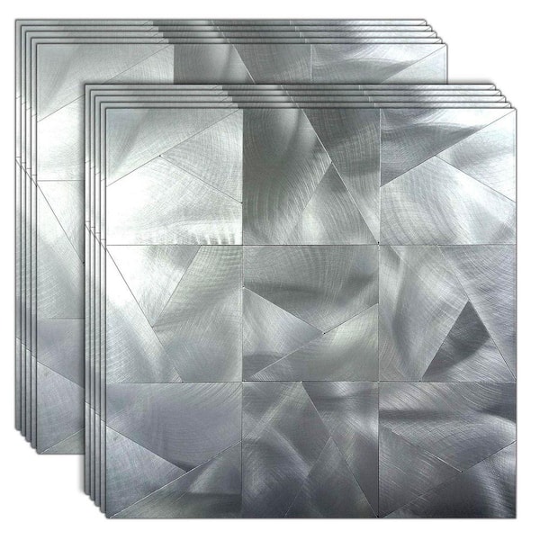 11.81 in. x 11.81 in. Silver Brushed Aluminum Self Adhesive Peel and Stick Backsplash (10-Pack)