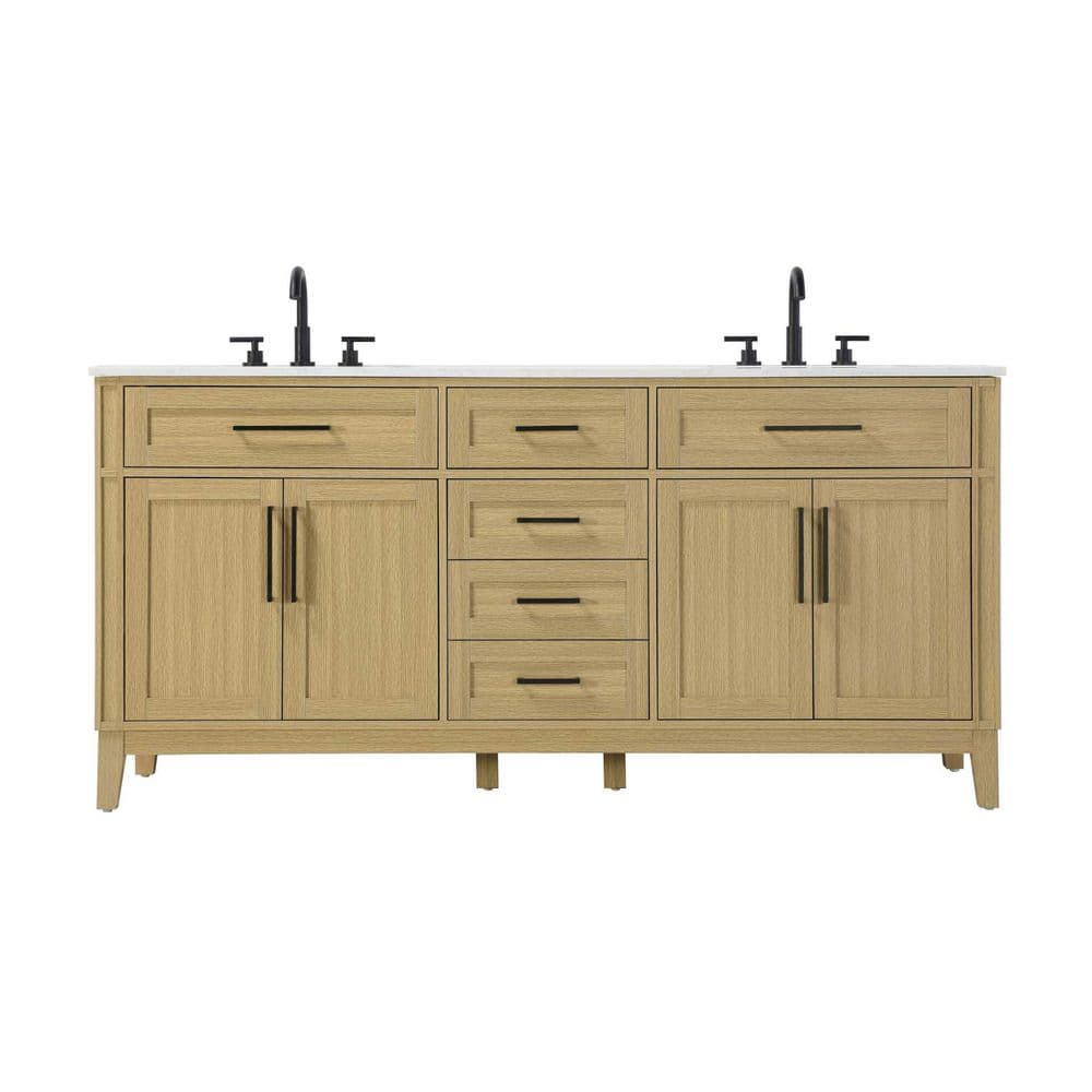 72 in. Double Sink Freestanding Honey Brown Bath Vanity with Marble White Engineered Marble Top price history on PriceWatchPro
