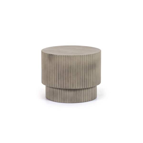Gruver Modern Grey Round Concrete Outdoor End Table