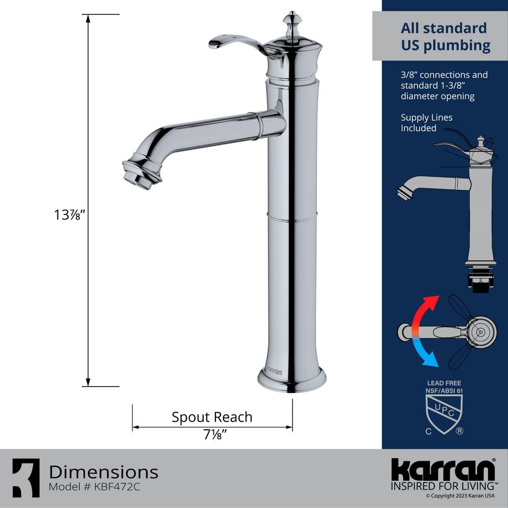 Vineyard Chrome Single Handle Vessel Bathroom Faucet with Drain Assembly