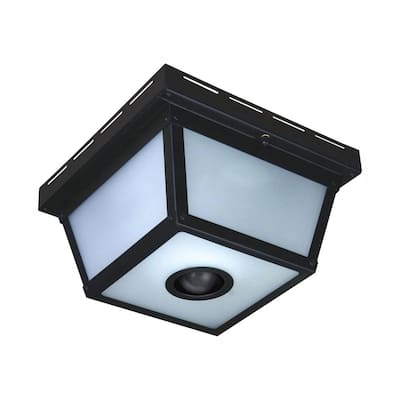 Ceiling Light Flush-Mount Frosted Flat Glass Motion Activated Outdoor White 