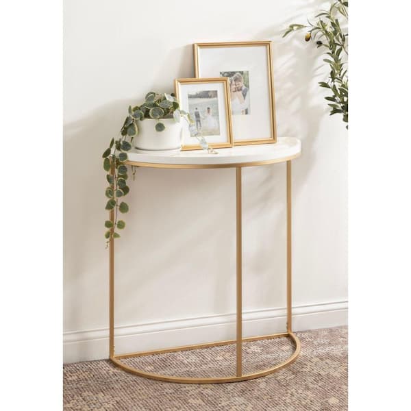 Ｓ Kate and Laurel Dorrah 28 in. White Half-Circle MDF Console