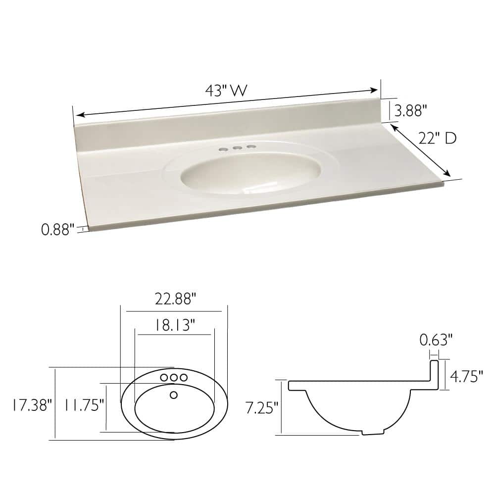 Ivory Swirl 43-Inch Cultured Marble Vanity Top with Backsplash