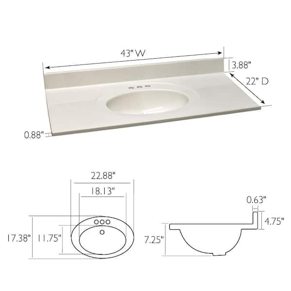 43 in. W x 22 in. Cultured Marble Vanity Top in Ivory Swirl, 4 in. Faucet Spread