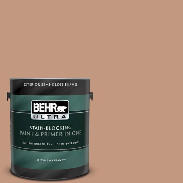 BEHR ULTRA 1 gal. #UL130-7 Egyptian Pyramid Semi-Gloss Enamel Exterior Paint and Primer in One