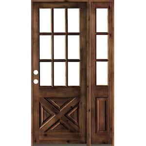 50 in. x 96 in. Alder 2 Panel Right-Hand/Inswing Clear Glass Red Mahogany Stain Wood Prehung Front Door w/Right Sidelite