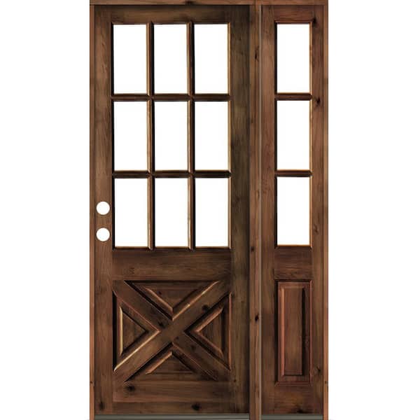 Krosswood Doors 50 in. x 96 in. Alder 2 Panel Right-Hand/Inswing Clear Glass Red Mahogany Stain Wood Prehung Front Door w/Right Sidelite