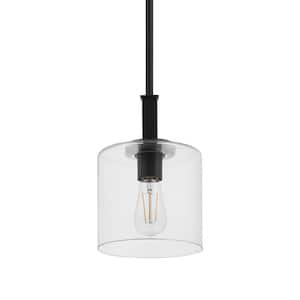 Kendall Manor 1-Light Matte Black Mini Pendant Hanging Light, Kitchen Pendant Lighting with Clear Glass Shade
