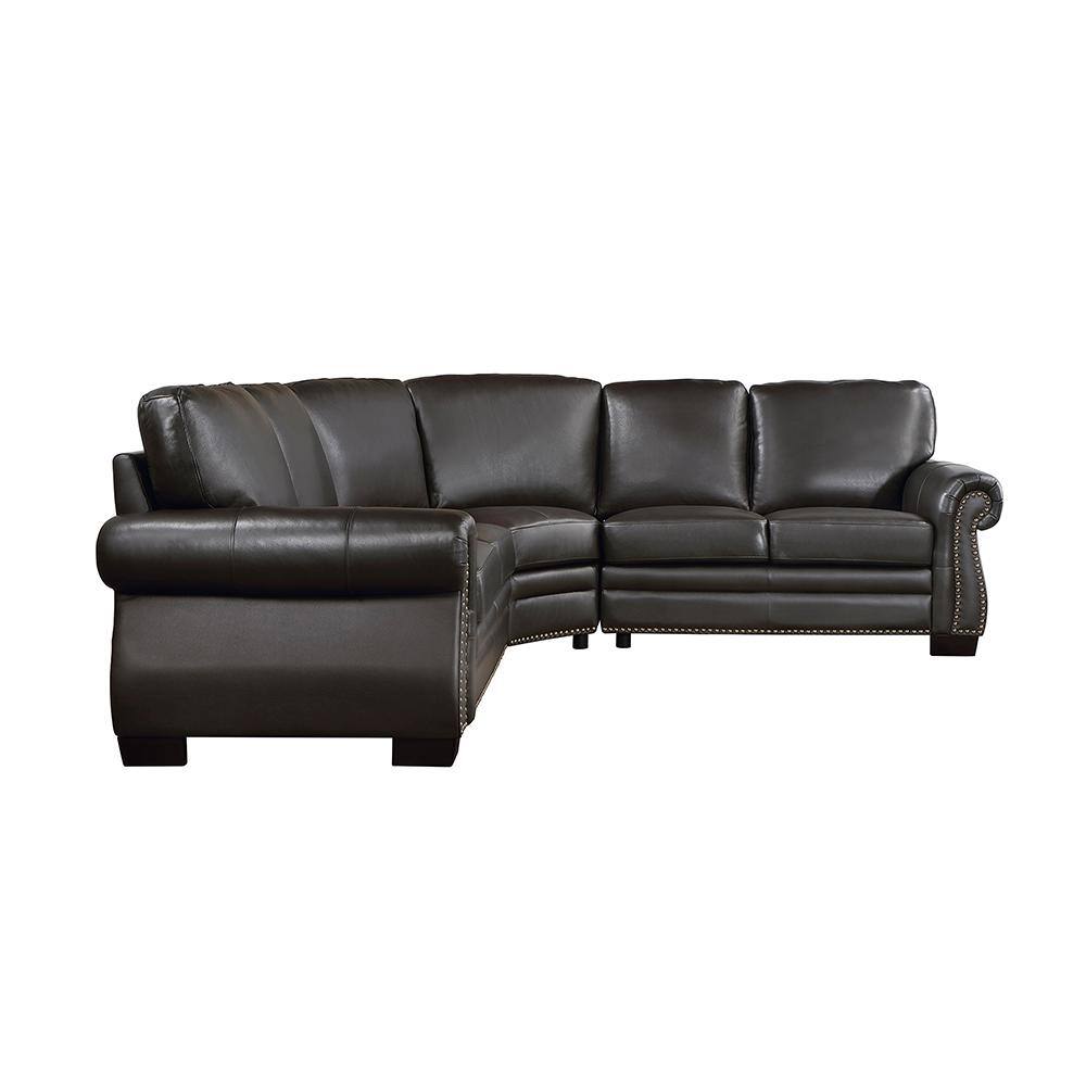 Foxcroft 88 in. Rolled Arm 3-piece Leather Sectional Sofa in Dark Brown