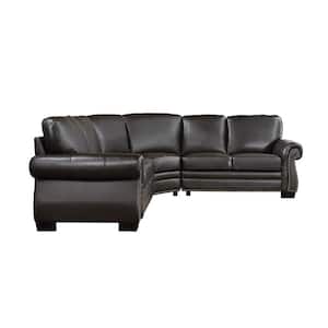 Foxcroft 88 in. Rolled Arm 3-piece Leather Sectional Sofa in Dark Brown