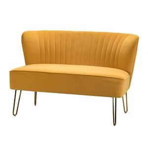 Alonzo 45 in. Contemporary Velvet Tufted Back Mustard 2-Seats Loveseat with U-Shaped Legs