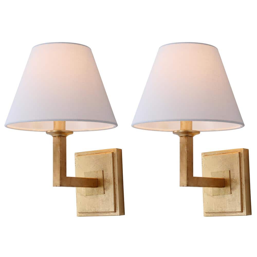 Pauline Gold Leaf Geometric Wall Sconce Set with White Cotton Shades
