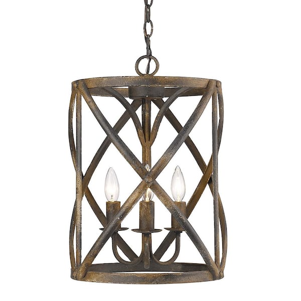 Golden Lighting Alcott Collection 3-Light Antique Black Iron Pendant