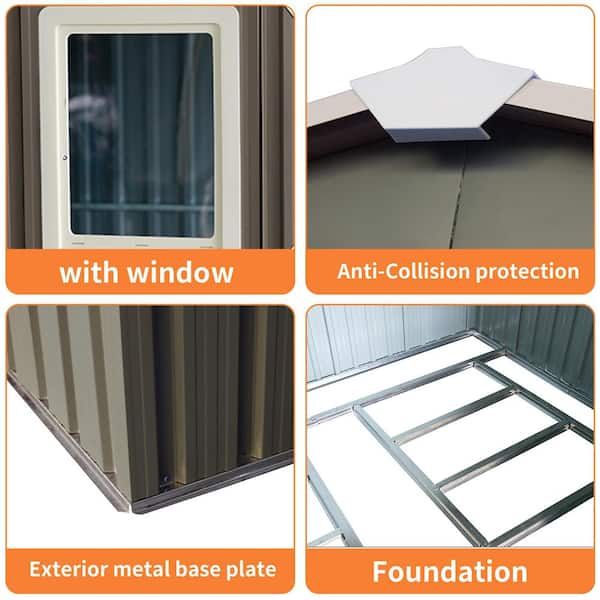 8 ft. W x 6 ft. D Metal Storage Shed Outdoor Tool Room with Foundation, Window and Shelf, Gray (36 sq. ft.)