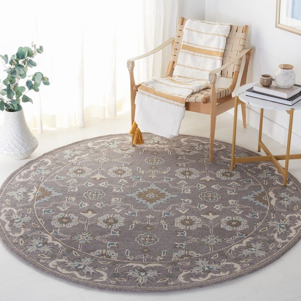 Blossom 6 ft. x 6 ft. Round Gray Border Area Rug
