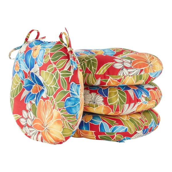 Greendale Home Fashions Aloha Red Floral 15 in. Round Outdoor Seat Cushion (4-Pack)