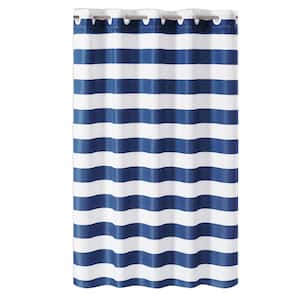 Cabana Stripe 71 in. W x 74 in. L Polyester Shower Curtain in Navy