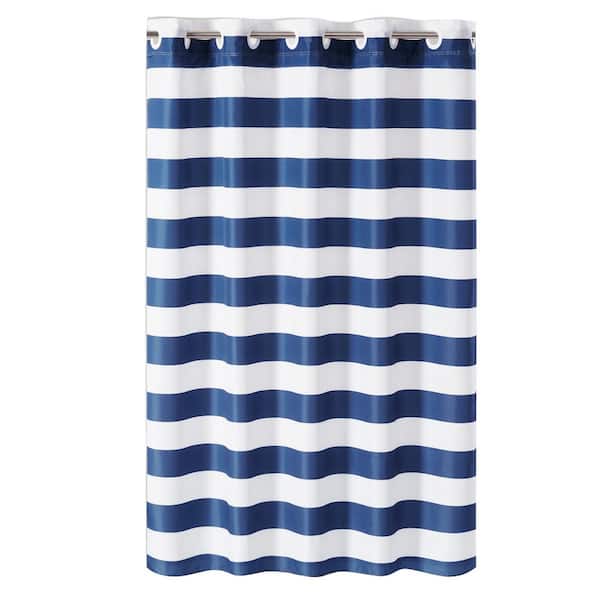 HOOKLESS Cabana Stripe 71 in. W x 74 in. L Polyester Shower Curtain in Navy