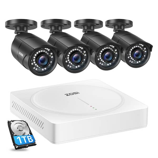 ZOSI H.265+ 8-Channel Full 5MP 1TB DVR Security Camera System with 4 5MP Wired Bullet Cameras, 120 ft. Night Vision