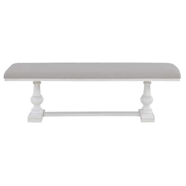 Steve Silver Warren Gray Polyester Cushioned White Dining Bench 60 in.