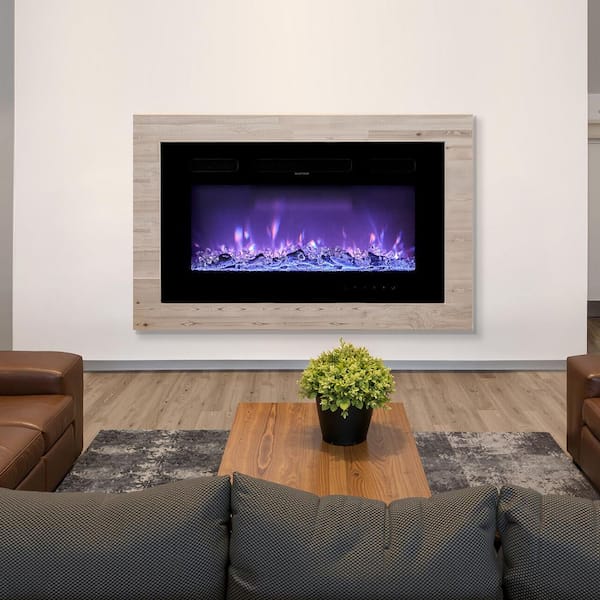 36 in. Wall Mount Recessed Electric Fireplace with Remote Control, Timer, 1500W, Adjustable Flame Color, in Black