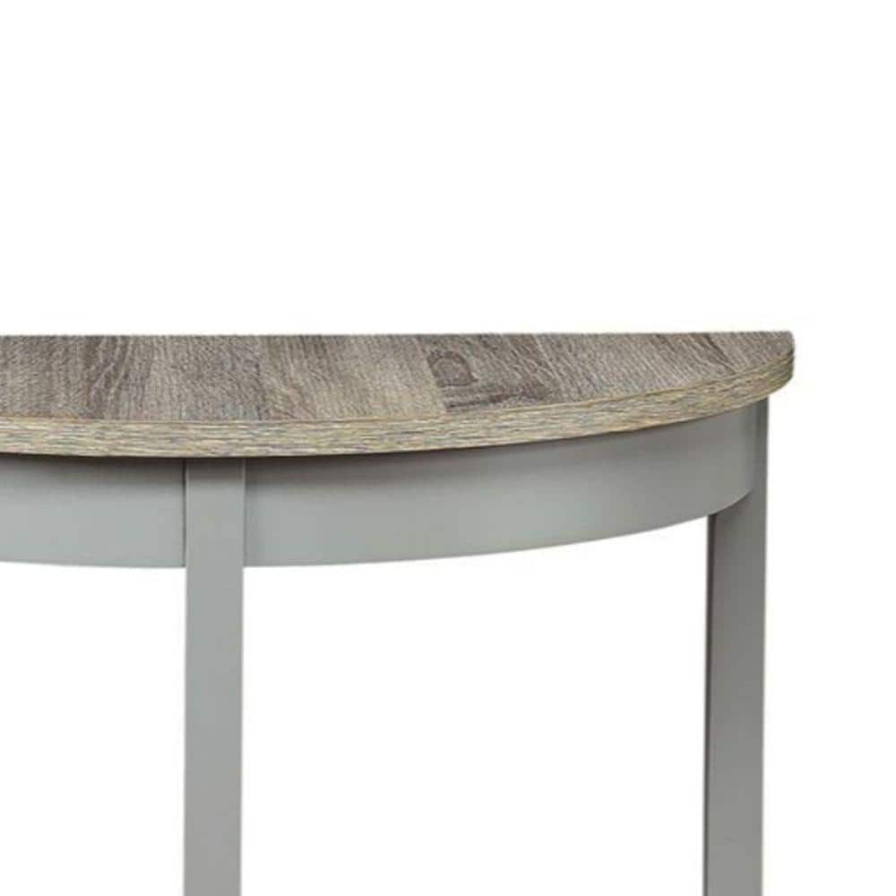 Modern Gray and Brown Demilune Console Table with Storage Shelf