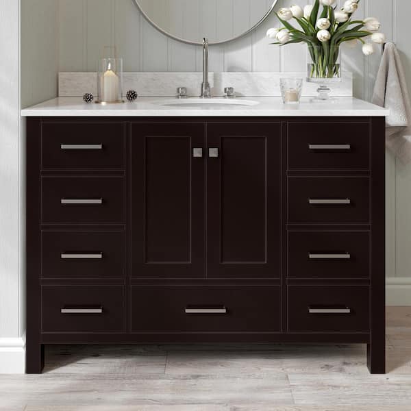 ARIEL Cambridge 49 in. W x 22 in. D x 35.25 in. H Vanity in Espresso with Marble Vanity Top in White with Basin