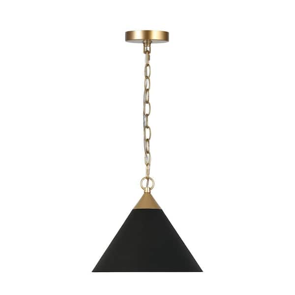 Zevni Mid-century Modern 11.8 in. 1-Light Gold and Matte Black Pendant Lamp with Cone Shade, Kitchen Island Pendant Lighting