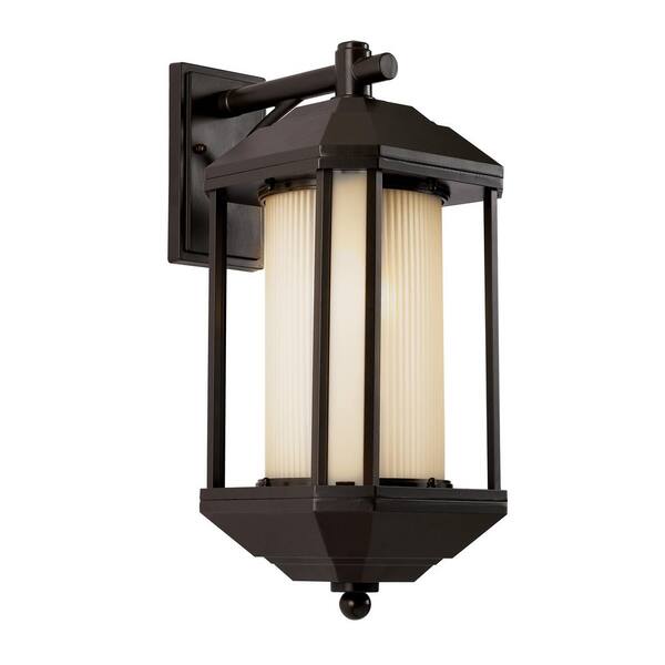 Bel Air Lighting 1-Light Outdoor Rubbed Oil Bronze Wall Lantern With Ribbed Glass