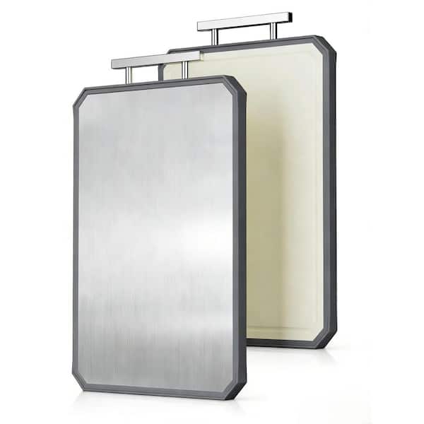 Double-Sided Stainless-Steel Polypropylene Cutting Board, 16 in. x 11 in. Rectangle with Juice Groove and Handle