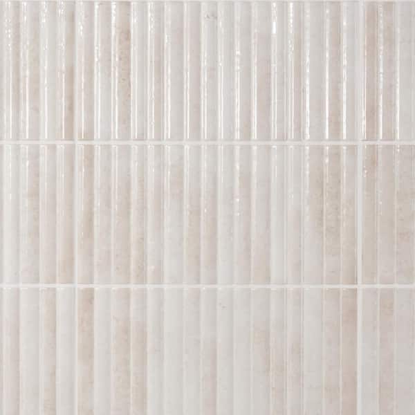 Ivy Hill Tile Mawr White 5.9 in. x 11.81 in. Polished Fluted Ceramic Wall Tile (9.68 sq. ft./Case)